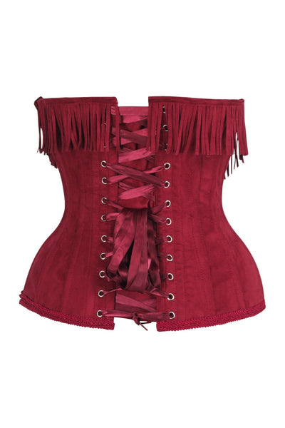 Top Drawer Steel Boned Red Suede Underwire Underbust Corset Cincher w/Fringe - Daisy Corsets