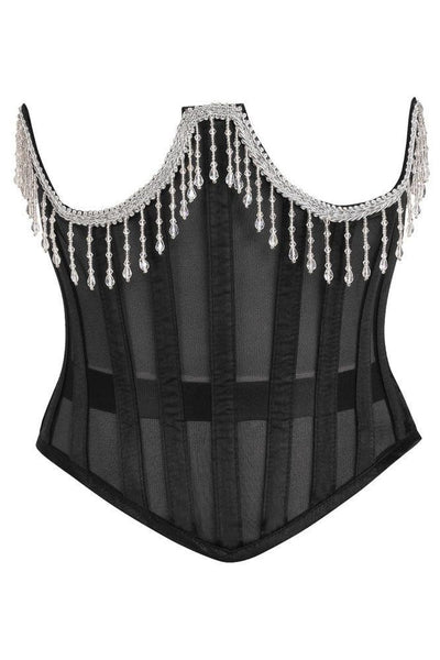 Top Drawer Steel Boned Sheer Underwire Waist Cincher w/Fringe - Daisy Corsets