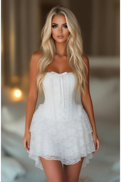 Top Drawer Steel Boned Strapless White Lace Victorian Corset Dress - Daisy Corsets