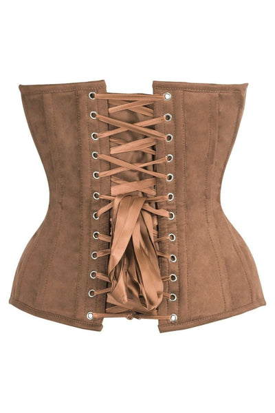 Top Drawer Steel Boned Tan Suede Deep Plunge Overbust Corset Top - Daisy Corsets