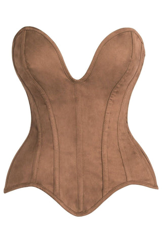 Top Drawer Steel Boned Tan Suede Deep Plunge Overbust Corset Top - Daisy Corsets