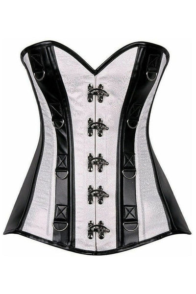 Top Drawer White Brocade & Faux Leather Steel Boned Corset - Daisy Corsets