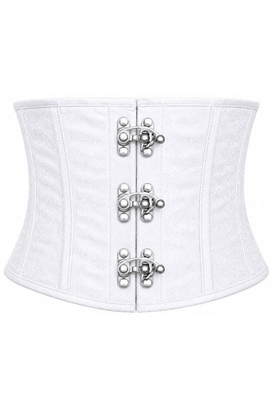 Top Drawer White Brocade Steel Boned Mini Cincher w/Clasps - Daisy Corsets