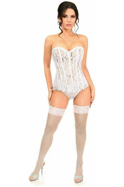 Top Drawer White Lace Steel Boned Corset w/Rhinestones - Daisy Corsets