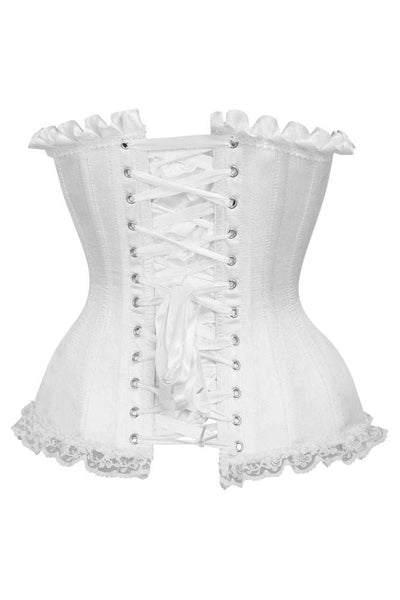 Top Drawer White Satin Steel Boned Burlesque Corset - Daisy Corsets