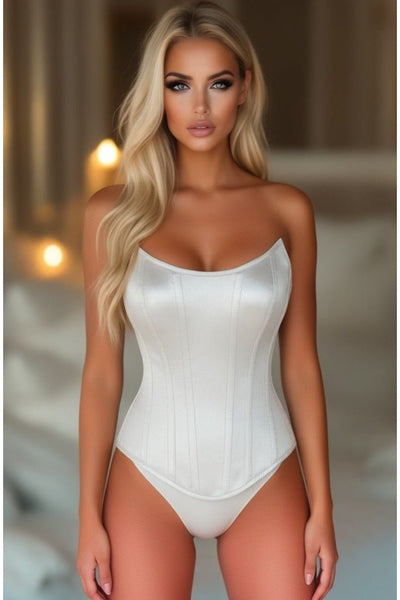 Top Drawer White Satin Steel Boned Overbust Corset w/Side Zipper - Daisy Corsets