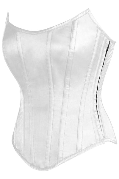 Top Drawer White Satin Steel Boned Overbust Corset w/Side Zipper - Daisy Corsets