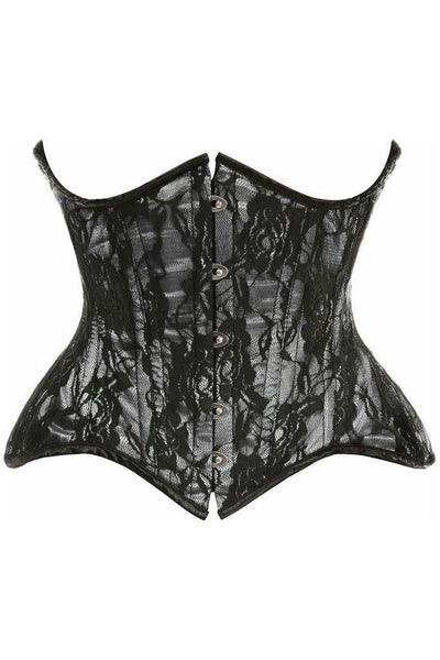 Top Drawer White w/Black Lace Double Steel Boned Curvy Cut Waist Cincher Corset - Daisy Corsets