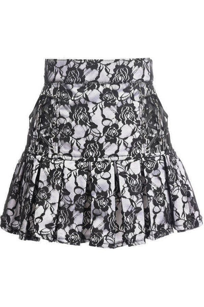 White Satin w/Black Lace Overlay Lace - Up Skirt - Daisy Corsets