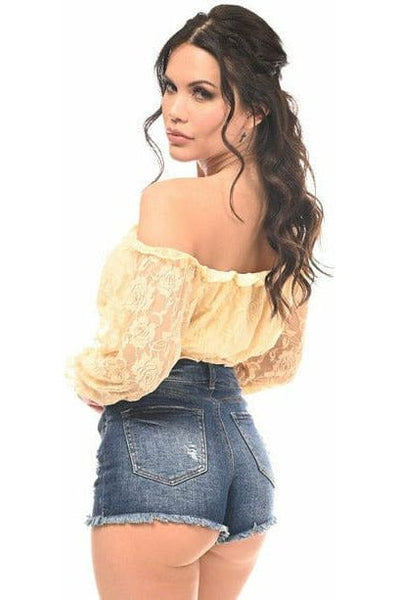 Cream Lined Lace Long Sleeve Peasant Top