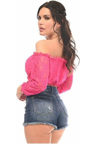 Fuchsia Lined Lace Long Sleeve Peasant Top