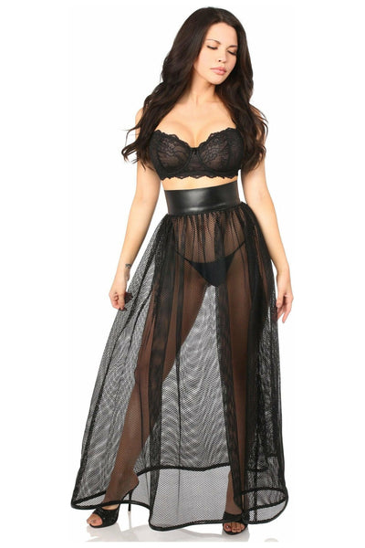 Fishnet & Faux Leather Long Skirt - Daisy Corsets