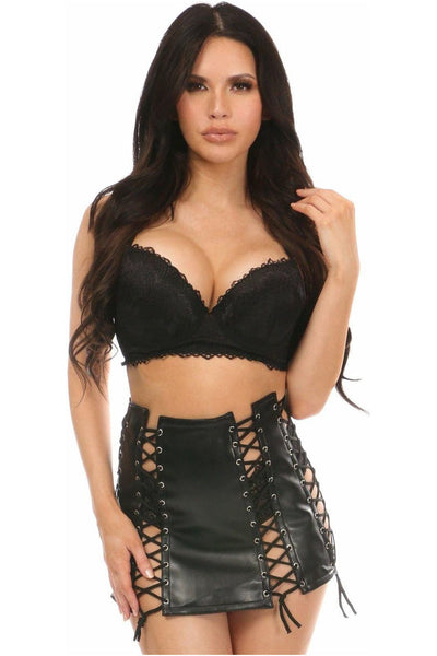 Black Faux Leather Lace-Up Skirt - Daisy Corsets