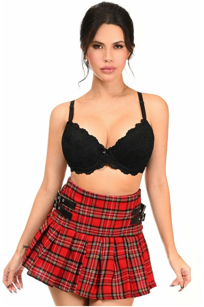 Red Plaid Pleated Skirt w/Buckles - Daisy Corsets
