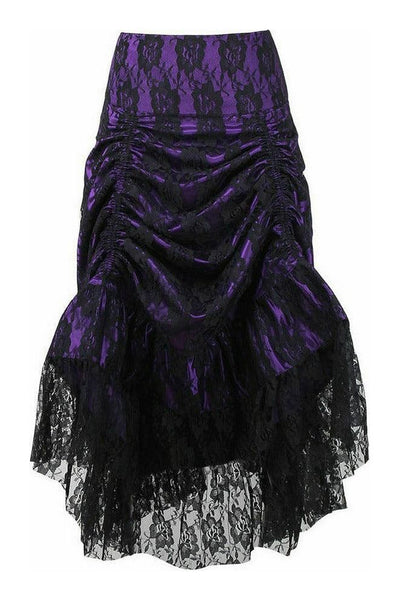 Purple w/Black Lace Overlay Ruched Bustle Skirt - Daisy Corsets