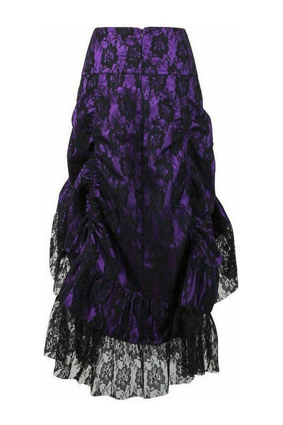 Purple w/Black Lace Overlay Ruched Bustle Skirt - Daisy Corsets