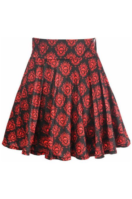 Black & Red Skulls Stretch Lycra Skirt