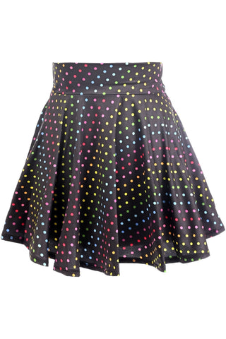 Rainbow Polka Dots Print Stretch Lycra Skirt