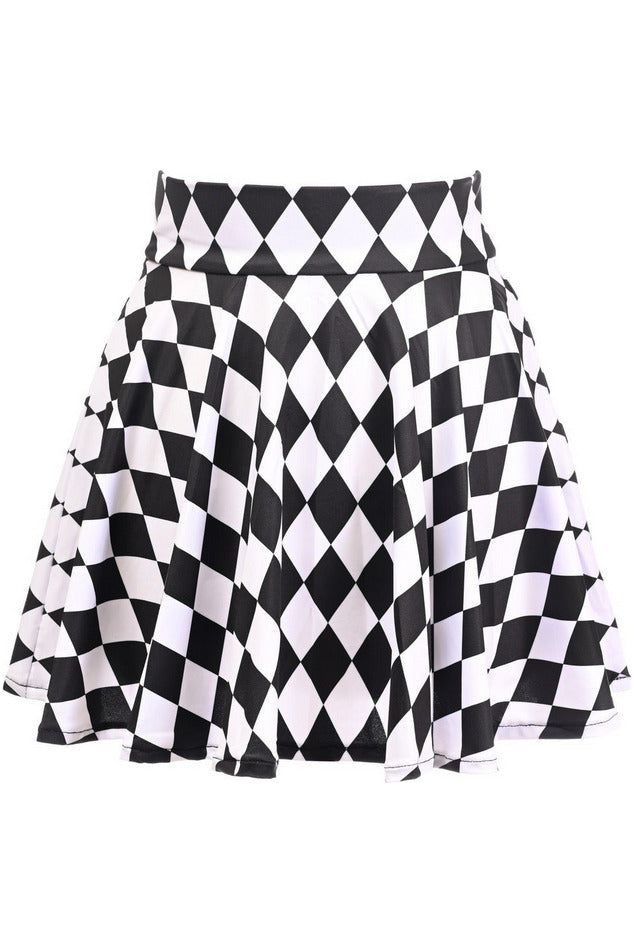 Black/White Diamond Print Stretch Lycra Skirt