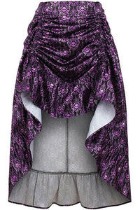 Purple & Black Skull Satin Adjustable High Low Skirt