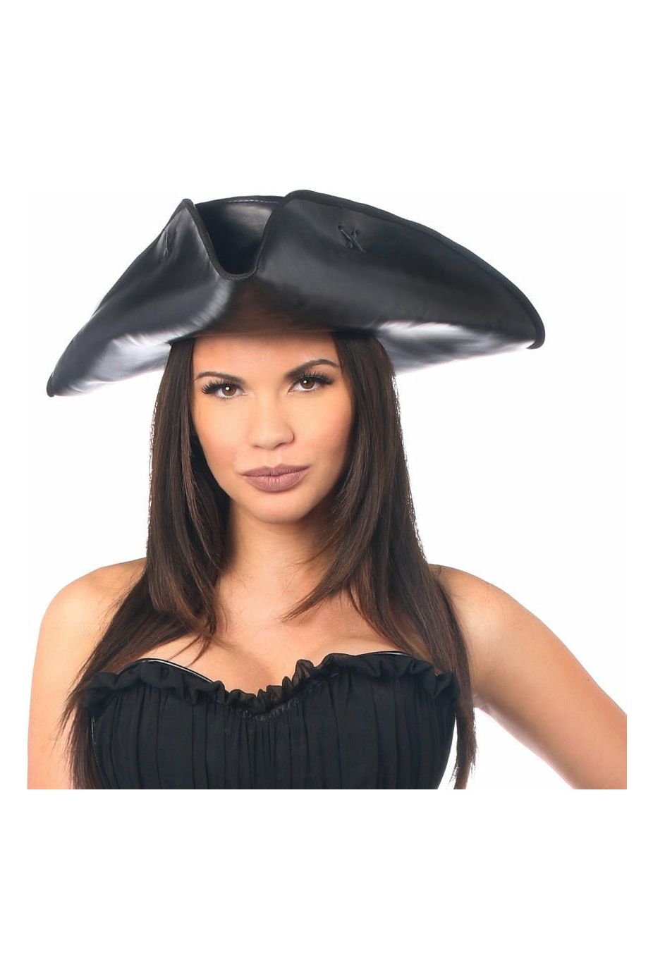 Black Faux Leather Pirate Hat