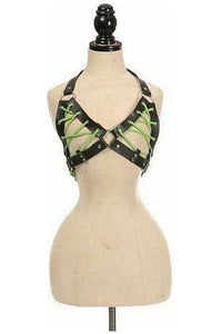 Black Faux Leather Lace-Up Bra Top - Neon Green - Daisy Corsets