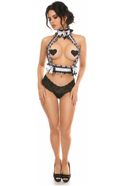 Kitten Collection White/Black Lace Double Strap Body Harness