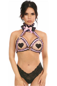 Kitten Collection Lt Pink/Black Lace Bra Top Body Harness
