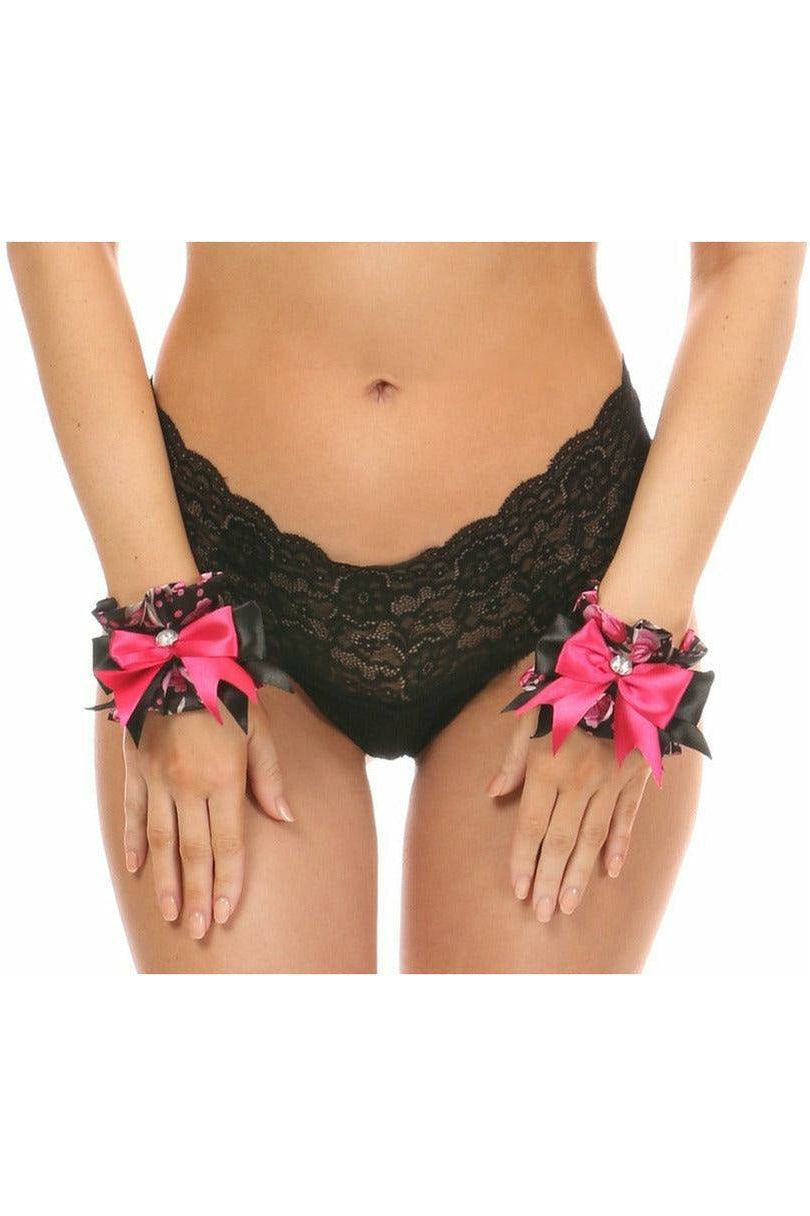 Kitten Collection Pink Floral Satin Wristlets (Set of 2) - Daisy Corsets