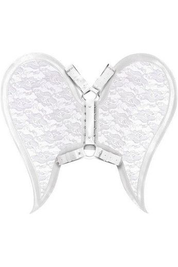 White/White Faux Leather & Lace Angel Wing Body Harness