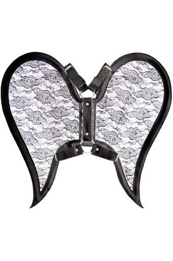 Black/Black Faux Leather & Lace Angel Wing Body Harness