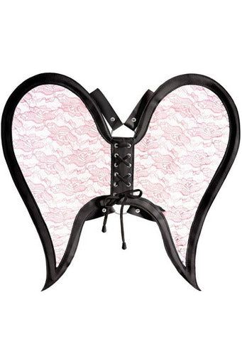 Black/Pink Faux Leather & Lace Angel Wing Body Harness