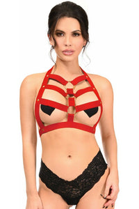 BOXED Dark Red Stretchy Body Harness w/Gold Hardware
