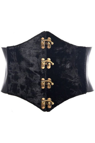 Lavish Black Velvet Corset Belt Cincher w/Clasps