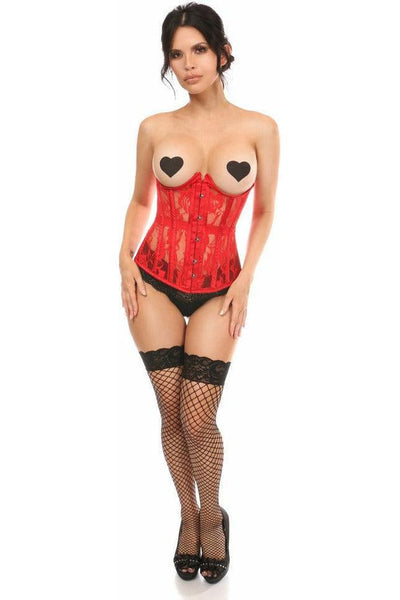Lavish Red Sheer Lace Underwire Open Cup Underbust Corset - Daisy Corsets