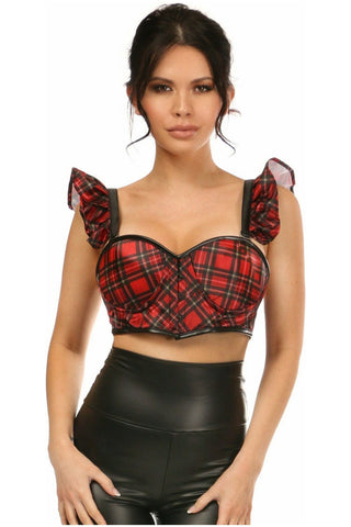 Lavish Red Plaid Underwire Bustier Top w/Removable Ruffle Sleeves