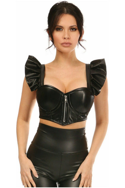 Lavish Black Faux Leather Underwire Bustier Top w/Removable Ruffle Sleeves