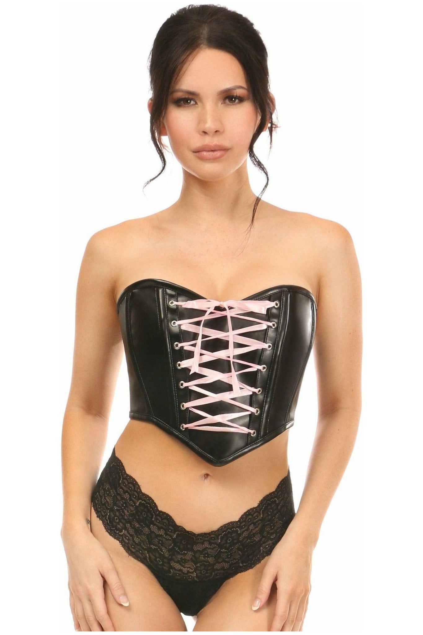 Daisy Corsets Lavish Black Faux Leather w/Pink Lace-Up Bustier – Daisy  Corsets USA