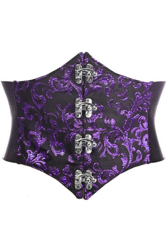 Lavish Black/Purple Swirl Brocade Corset Belt Cincher w/Clasps
