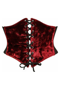 Lavish Dark Red Crushed Velvet Corset Belt Cincher - Daisy Corsets