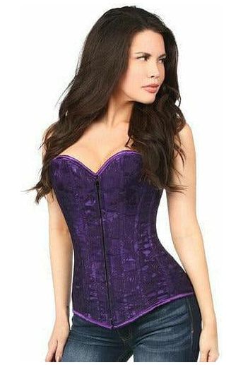 Lavish Dark Purple Lace Overbust Corset w/Zipper - Daisy Corsets