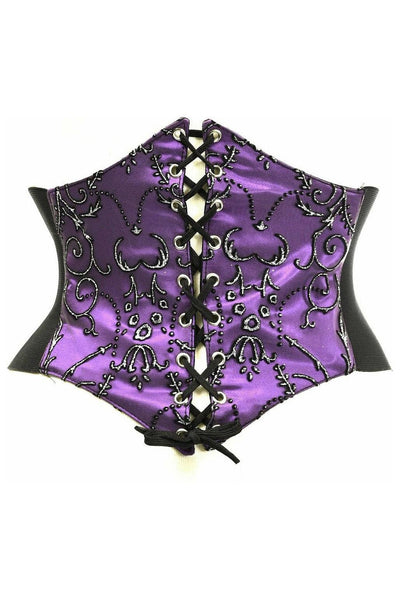 Lavish Purple Embroidered Corset Belt Cincher - Daisy Corsets