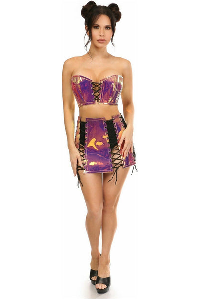 Lavish 2 PC Rainbow Gold Holo Bustier & Skirt Set