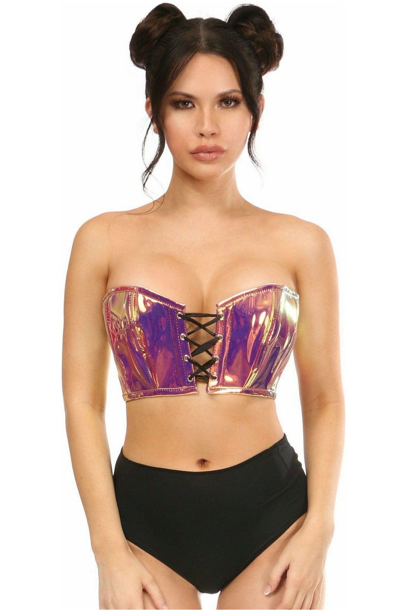 Lavish Rainbow Gold Holo Lace-Up Bustier Top