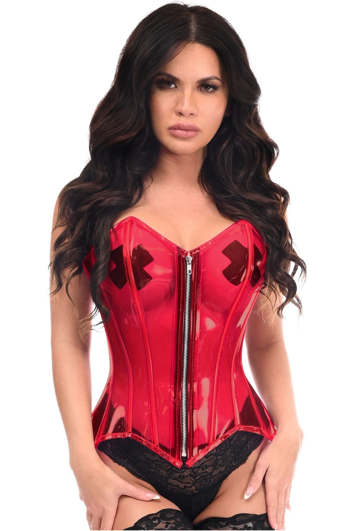 Lavish Clear Red Overbust Corset
