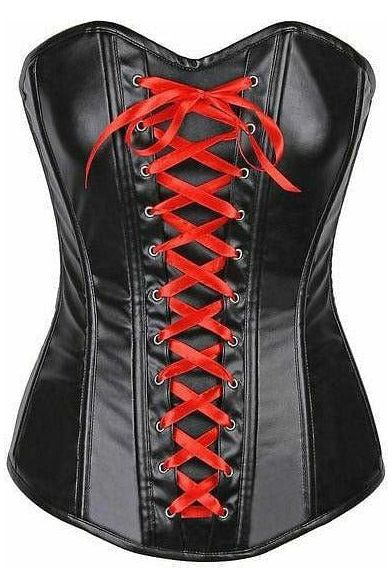 Lavish Wet Look Faux Leather Lace-Up Over Bust Corset - Daisy Corsets