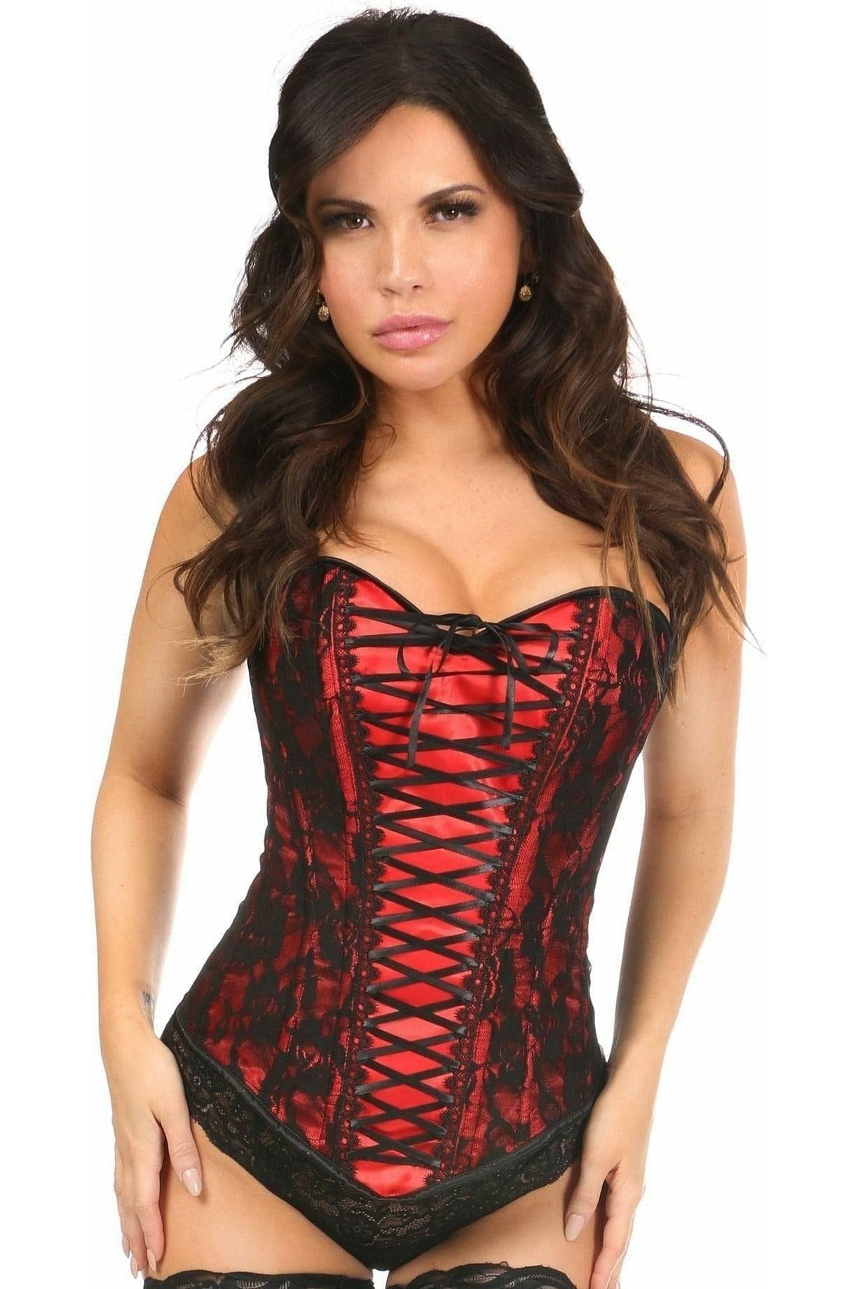 Daisy Corsets Lavish Red Lace-Up Over Bust Corset w/Black Lace
