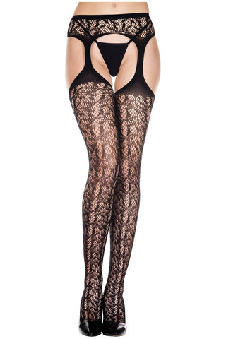 Black Lace Suspender Pantyhose Stockings