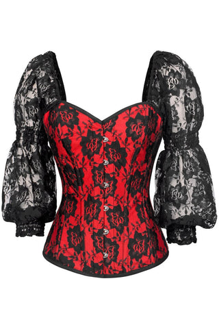 Lavish Red Sheer Lace Underwire Open Cup Underbust Corset 