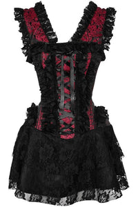 Top Drawer Steel Boned Red/Black Lace Victorian Corset Dress